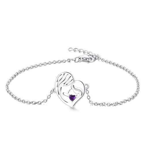 YL Mother and Daughter Bracelets Sterling Silver Mum Hold Child Heart Bracelet Created Amethyst Jewelry