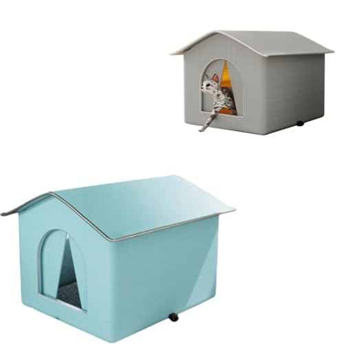 猫ハウス 屋外 ペットハウス 耐候性の野良猫シェルター 夏保冷 ひんやり 冬保温 組み立て 室内 防水 防風 密閉型 組立簡単 野良猫 避難所 冷房 暖房 猫小屋 屋外 四季通用 (ブルーA,36×36×36cm)