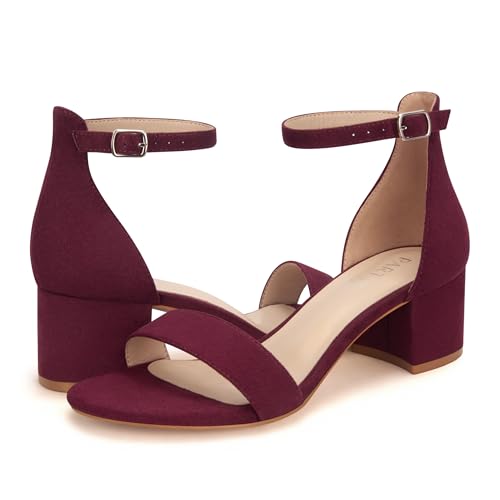 PARTY Women's Open Toe Ankle Strap Low Block Chunky Heels Sandals, Burgundy, 7 by PARTY - Image 3