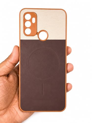 Image of Bintage Mac Safe Design Hard Slim Back Case | Soft Border Camera Protect | Dual PU Leather Finish Back Cover Compatible for Oppo A53 2020 - White & Cherry Brown