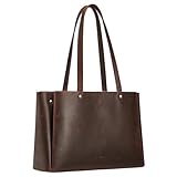 S-ZONE Genuine Leather Tote Bag for Women Work Large Shoulder Handbag with Zipper Compartment for Travel Professional