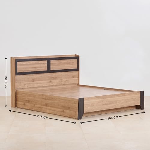 Image of Home Centre Helios Amberly Queen Bed |Engineered Wood with Box Storage Queen Bed| (Brown) |1 Year Warranty