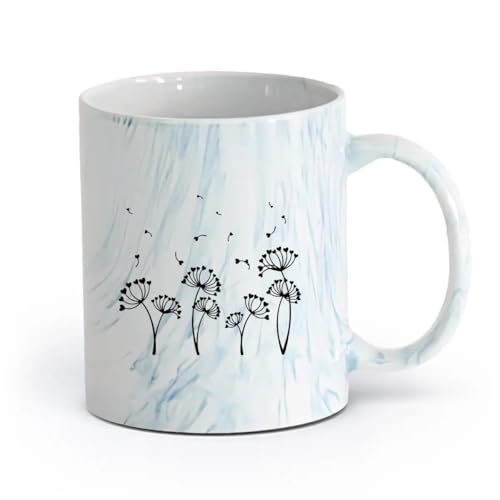 AYUEHBN cerámica Tazas de Cerámica para Café, Leche y Té Jardín de flores de corazones de diente de león （11oz/320ml） Para té, café, infusión caliente Azul mármol