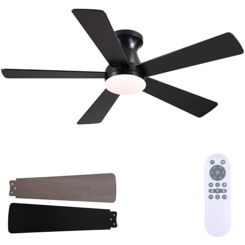 Image of Mpayel 46'' Black Low Profile Ceiling Fan with Light and Remote Flush Mount