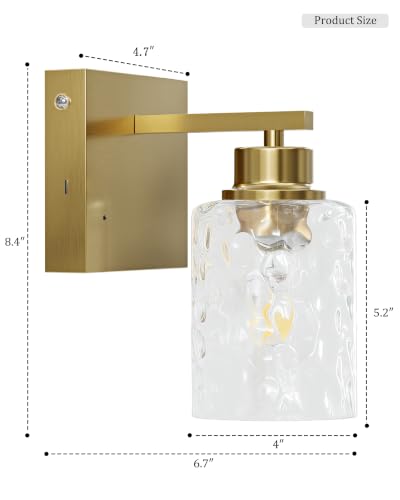 Image of Hammered Glass Wireless Battery Operated Wall Sconces Set of Two Gold