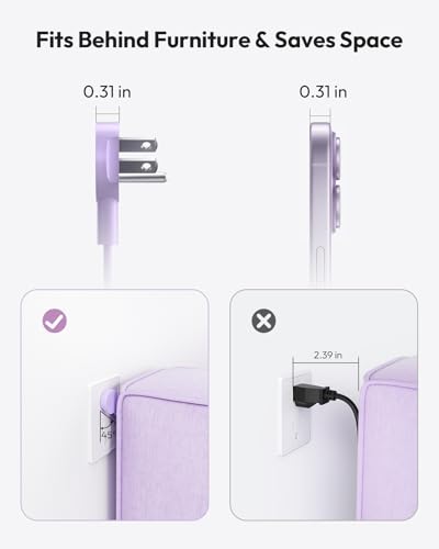 NTONPOWER Power Strip con enchufe plano, estación de carga de escritorio con puertos USB C de 25W, extensión morada con 4 tomas AC, cable plano de 1.52 m para oficina en casa y dormitorio miniatura 5