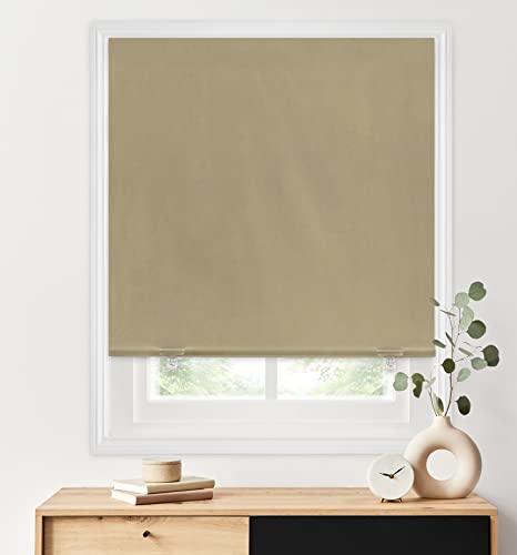 LazBlinds 100% Blackout Roller Shades, No Tools No Drill Cordless Blinds for Windows, Thermal Insulated UV Protection Privacy Window Shades for Bedroom (36''W x 72''H, Beige)