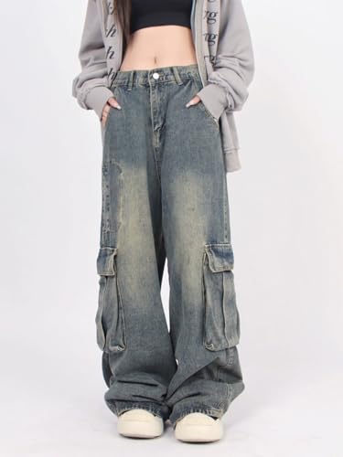 Women's Baggy Straight-Leg Cargo Jeans Men Y2k Low Rise Multi-Pocket Pants Hip-hop Street Style Distressed Harajuku Clothing2