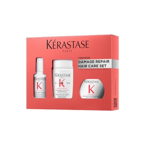 Kérastase, Première, rutina de cuidado con pre-champú, champú y mascarilla para cabello dañado, Concentré Décalcifiant Ultra-Réparateur, Bain Décalcifiant Rénovateur & Masque Filler Réparateur