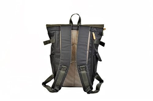 Harvest Label 2-Tone Rolltop Backpack - Black Olive Outdoor Daypack Everyday Office Workout Gym, HFC-9031-BOL-P2