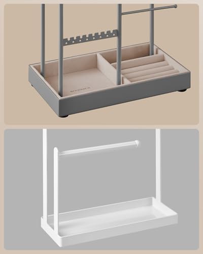 SONGMICS JJS021G01 Jewellery Stand Jewellery Holder Metal Frame Jewellery Tray Velvet Jewellery Storage for Necklaces Bracelets Earrings Stud Rings Gift Idea Dove Grey