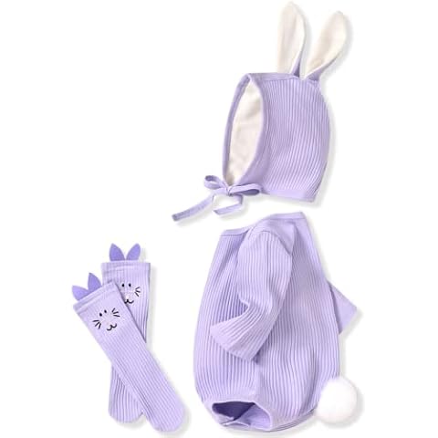 Aalizzwell Newborn Baby Girls First Easter Clothes Rabbit Bunny Ear Outfit NB Purple Cover