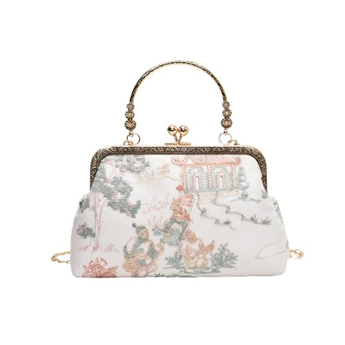 Women Vintage Crossbody Purses Kiss Lock Shoulder Bag Embroidery Handbag Wallet Purse