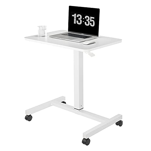 Image of CLATINA Mobile Standing Desk Adjustable Height, Portable Rolling Table on Lockable Wheels for Home Office Computer Workstation 28 inch x 19 inch Round Edge Design Elegant (White)