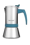 WECOOK! Caffettiera italiana in acciaio inox 18/10 per induzione 4 tazze – espresso/moka – manico Soft-Touch in baquelite – valvola di sicurezza in nichel – cucchiaio dosatore incluso