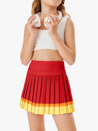Image of Haloumoning Girls Pleated Skirts with Shorts Athletic Tennis Skorts Sport Performance Skirt with Pockets 4-14 Years