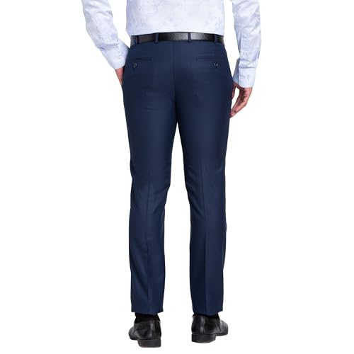 Image of Park Avenue Men's Mid Rise Solid Pattern Super Slim Fit Polyester Blend Flat Front Formal Trouser