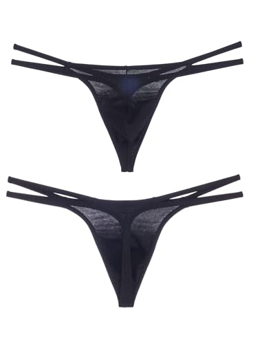 Men's Cotton Thong G-String with Double Waistband - Bulge Pouch Sexy and Seamless 1 Pack3