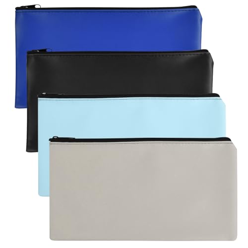 4 Pezzi Busta Porta Soldi, Borsa da Banca con Cerniera, 28x15cm, Pochette Portadocumenti, Borsa per Banconote in Pelle, Sacchetti per Depositi Bancari, per Fatture Documenti Cosmetici Denaro Contante