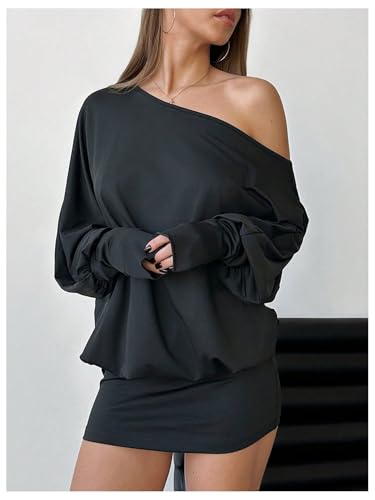 SOLY HUX Women's Long Sleeve Off The Shoulder Dress Y2k Mini Dress Streetwear Music Festival Outfits4