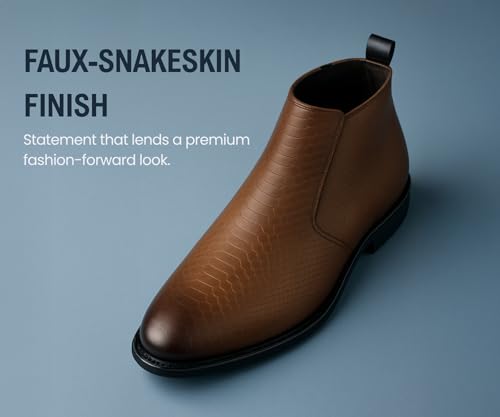 Image of Kraasa Orion-X Men's Vegan Leather Chelsea Boots - Classic Almond Toe Ankle Boots with Textured Finish | Formal & Smart Casual Boots