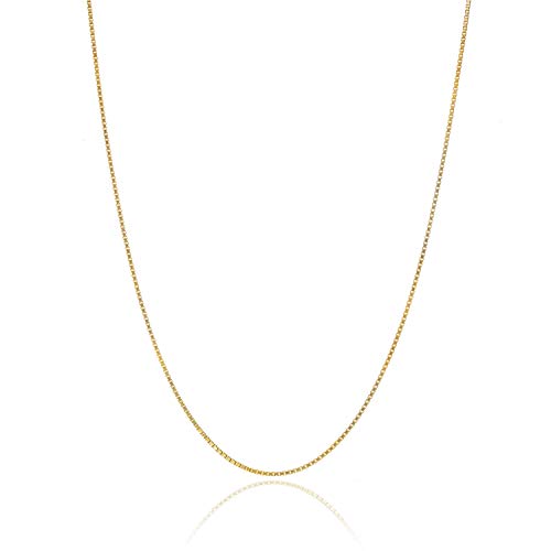 Bling For Your Buck 18K Gold over Sterling Silver .8mm Thin Italian Box Chain Necklace for Women and Men, Sizes 14