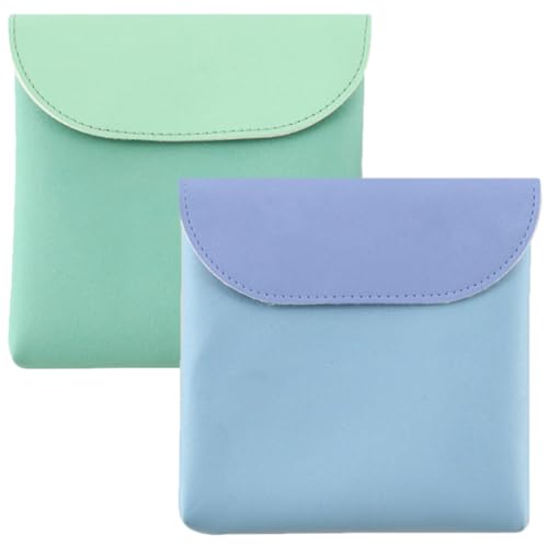 Beaupretty 2 Piezas Bolsa Almacenamiento Toallas Sanitarias Resistente PU Portátil para Mujer Organizador Compresas Tampones Verde Azul