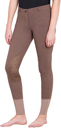 TuffRider Women Starter Lowrise Pull On Breeches Women's UltraGripp Knee Patch Horse Riding Pants Ladies Equestrian Rider Tights,Lava Brown,34