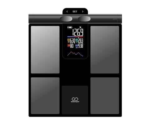 Báscula para Peso Corporal Báscula Digital de Baño con 8 Electrodos, 28 Datos Corporales Smart Weight Scale Compatible con iOS & Android, Max 400lb/180kg/28st
