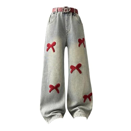 Teen Girls Baggy Jeans Bow Wide Leg High Waisted Denim Pants Cute Casual Streetwear Loose Palazzo Trousers for Kids