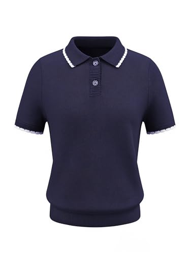 Image of Girls Short Sleeve Polo Shirt V Neck Button Down Shirts Summer Knit School Uniform Crop Tops