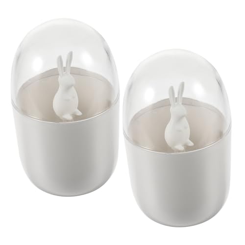 CAXUSD 2pcs Bunny Toothpick Holder Lidded Cotton Swabs Dispenser Cute Storage Pots for Home Hotel Smooth Finish Compact Design Organize Your Desktop