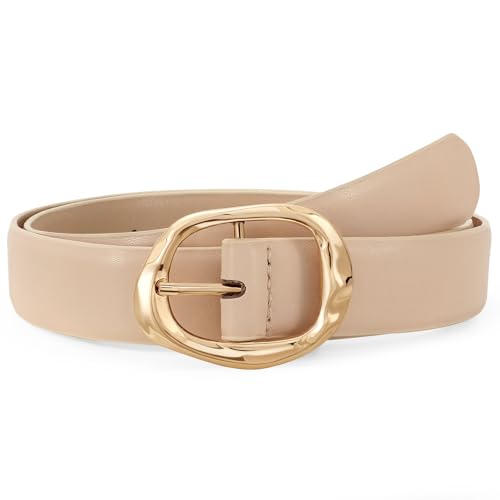 Women Leather Belt for Jeans Pants Ladies Casual Waist Belt Fashion Women Belt with Gold Buckle