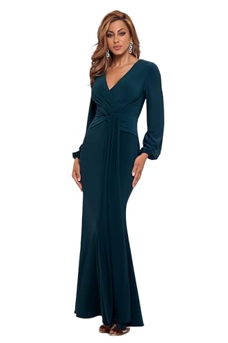 Betsy & Adam Women's Petite Long Sleeve V-Neck Stretch Wrap Knot Dress