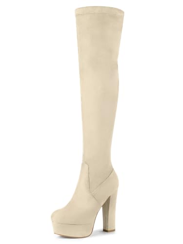Bottes hautes beige Allegra K à talon carré en taille 40.5 pour femme