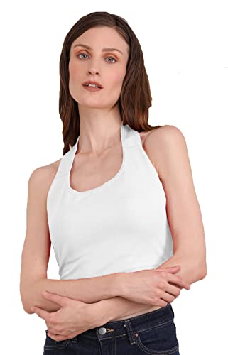 Image of THE BLAZZE 1381 Women's Basic Sexy Solid Backless Halter Neck Slim Fit Sleeveless Crop Top for Women
