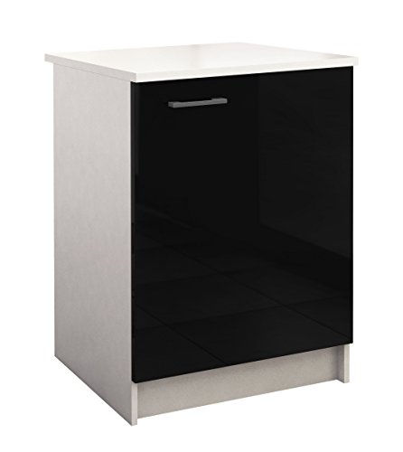 Berlioz Creations PRIMA PG6BPN Meuble Bas de Cuisine avec Plan de travail , 1 Porte décors Noir Brillant 60 x 60 x 85 cm, Fabrication 100% Française