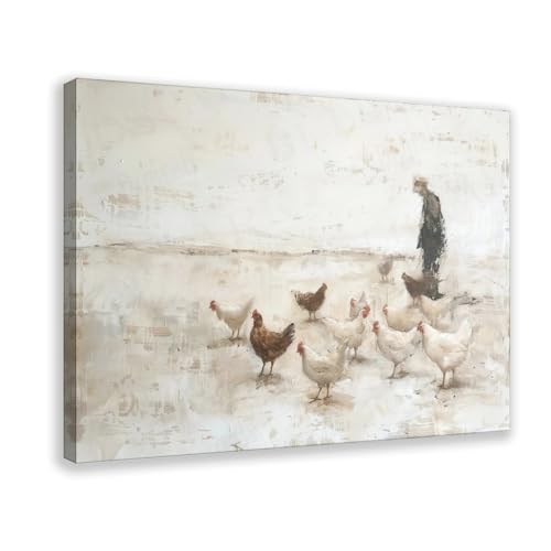 Toile poulet pour embellir un mur vide salon art rural minimaliste