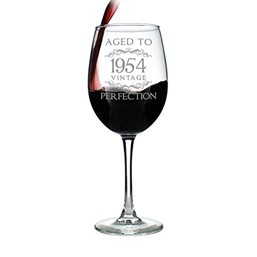Aged to Perfection 1954 Vintage Funny Wine Glass with Stem Glass for White or Red Wine Etched Sayings 65th Birthday Gift for Women