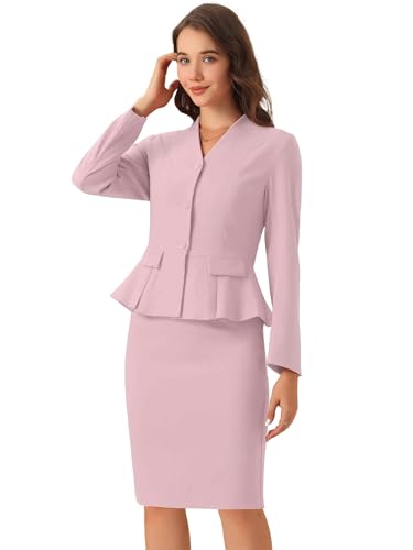 Allegra K 2 Piece Skirt Sets for Women Long Sleeve Blazer and Pencil Skirt Business Suits