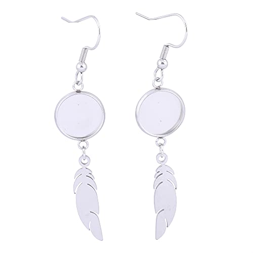 Reidgaller 20pcs Stainless Steel Fit 12mm Cabochon Earring Base Settings With Feather Charm Diy Bezel Tray Blanks For Jewerly Making Supplies (steel color)