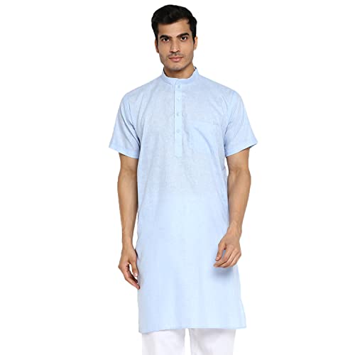 Image of Royal Kurta Mens Linen Half Sleeved Long Ethnic Kurta