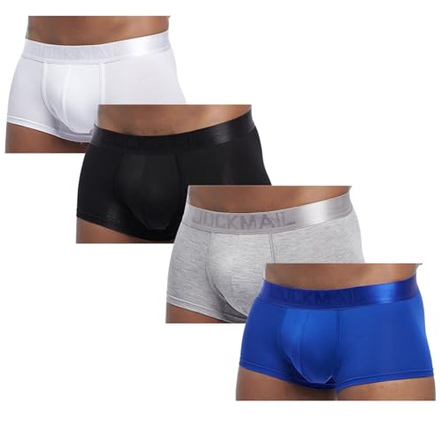 JOCKMAIL Men's Boxer Briefs Low Waist Breathable Comfort Modal Underwear 4-Pack