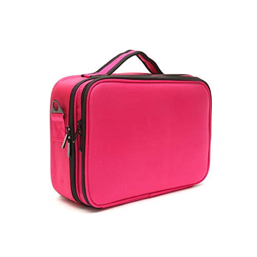 Makeup Train Case Organizer with Adjustable Dividers, Waterproof Large Professional Cosmetic Travel Bag Pink