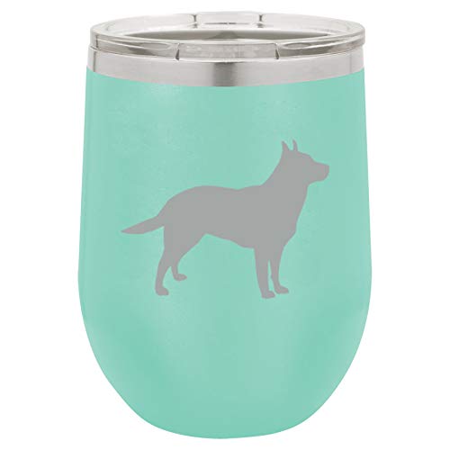 12 oz Double Wall Vacuum Insulated Stainless Steel Stemless Wine Tumbler Glass Coffee Travel Mug With Lid Australian Cattle Dog Teal