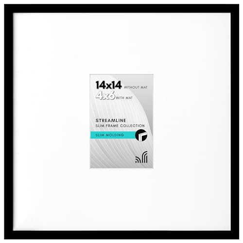 Americanflat 14x14 Picture Frame - Matted to 4x6 - Slim Molding - Black