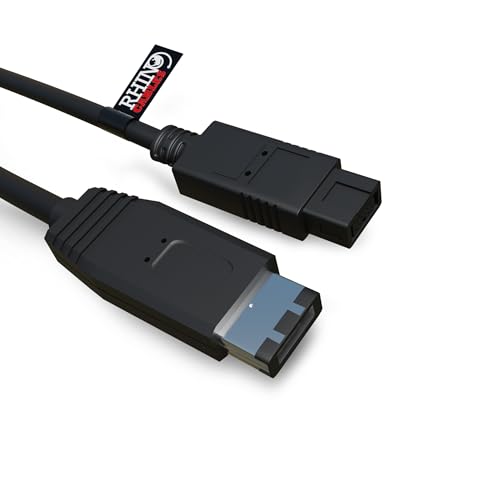 rhinocables FireWire 9-Pin to 6-Pin Cable – IEEE 1394B to 1394A Fast Data Transfer | Hot Swap, Plug & Play Lead for PCs, Laptops, External Hard Drives, Printers & AV Devices | 2m or 3m Option (2m)