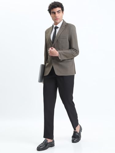 Image of SHOWOFFFF Men Solid Single Breasted Formal Blazer | Notched Lapel Full Sleeves Cotton Blazer for Mens | Slim Fit Regular Length Blazer for Men's
