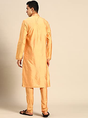 Image of Rajubhai Hargovindas Men's Banarasi Cotton Silk Thread Work Kurta Set With Churidar