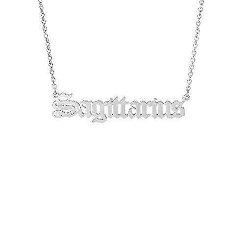 Zodiac Necklaces for Women Old English Necklace Horoscope Constellation Necklace Astrology Jewelry Stainless Steel Zodiac Jewelry 14.2 +2.75 (Silver, K: sagittarius necklace (11.23-12.21))